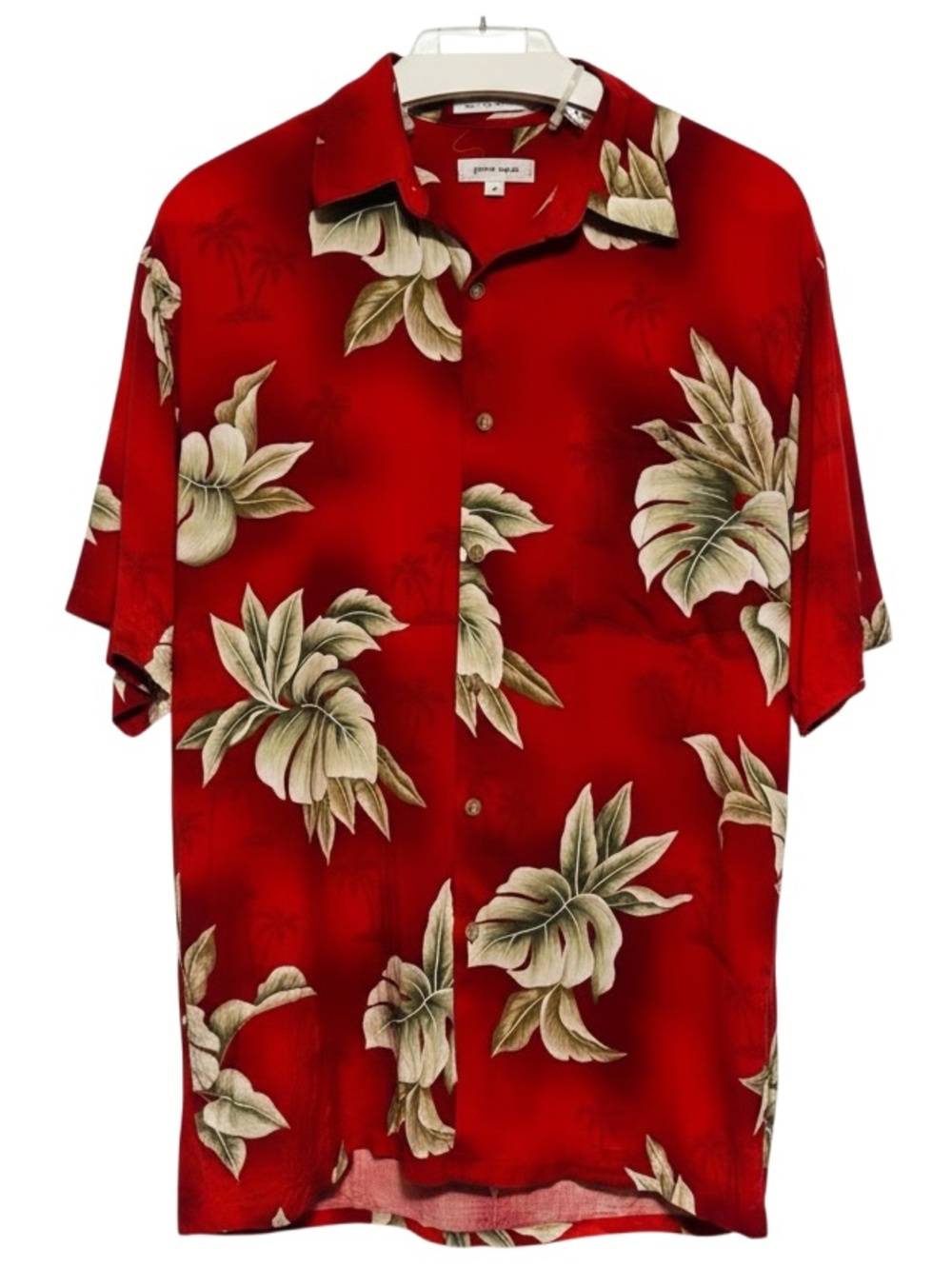 PIERRE CARDIN Red Hawaiian Camp Shirt Tropical Floral Palm Rayon Sz M